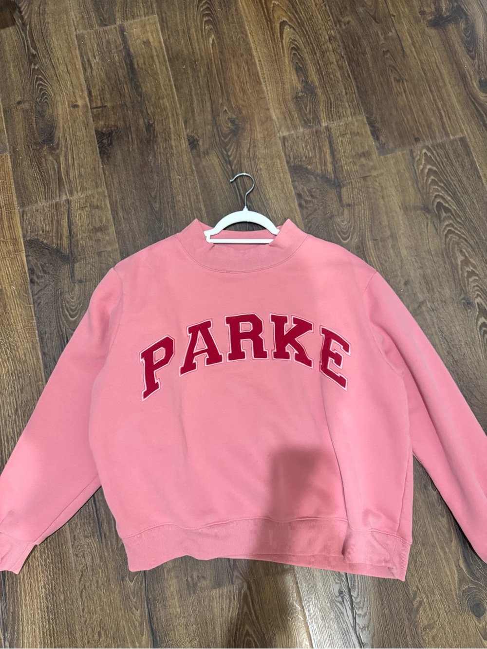 Parker Pink Crewneck with Red Lettering
